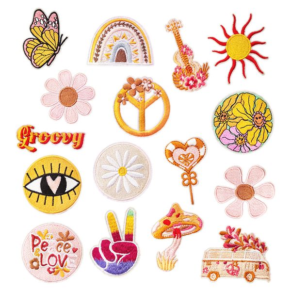 Notions 17pcs dessin animé fleurs fer sur patchs pour vêtements coudre sur applique réparation brodé patch décorations bricolage artisanat accessoires