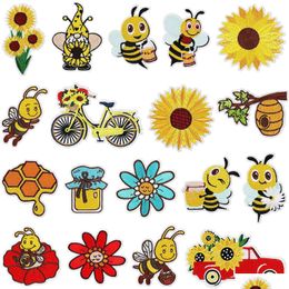 Noções 18 peças abelha flor bordado ferro bonito girassol bicicleta apliques para roupas vestido chapéu jeans costura entrega direta