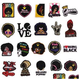 Notions 20 pièces fille noire brodée pour vêtements mignon Afro fer ceux appliqués vêtements robe chaussures chapeaux sacs bricolage livraison directe