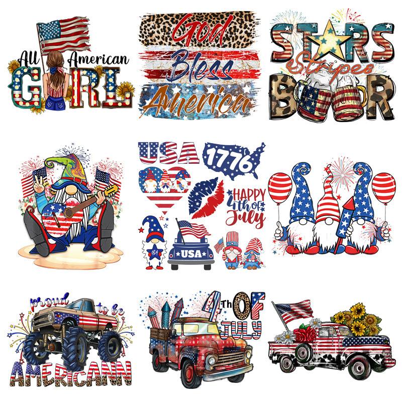 Uppfattningar 4 juli Iron on Patches For Clothing Independence Day Decals USA Flag Värmeöverföring Klistermärken Patriotisk enhetlig jacka T-shirt ryggsäck