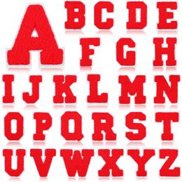 Notions - Parches para planchar con letras de chenilla, 52 piezas, para coser en rojo, blanco, amarillo, parche Varsity A-Z, alfabeto, apliques bordados para suministros de bricolaje