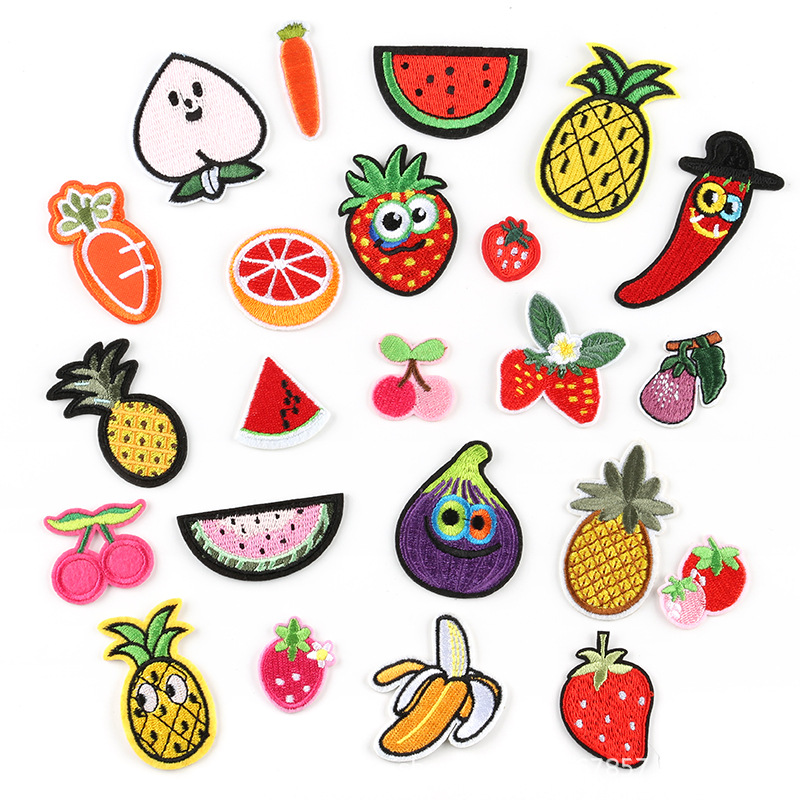 Notions Assorted 23pcs Strawberry Watermelon Pineapple Iron on Patches Fruits Embroidered Appliques Decorative Repair Motif DIY Sew on Patch for Jeans Clothing