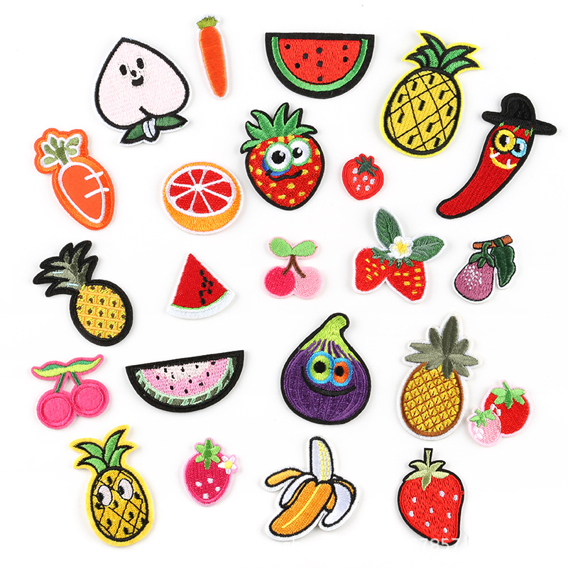 Notions Assortiment de 23 écussons à repasser fraise pastèque ananas fruits brodés appliques motif de réparation décoratif bricolage coudre sur patch pour jeans vêtements