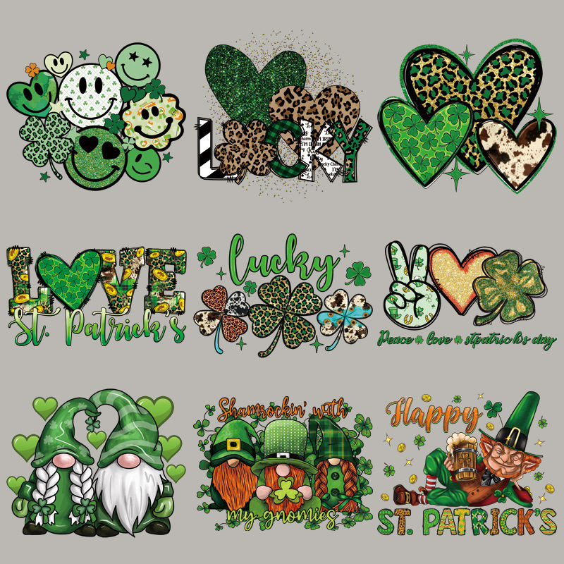 Notions Big Size St. Patrick's Day Heat Transfer Sticker Iron on Patches Cute Decals Appliques A-Level for T-Shirt Pillow DIY Decorations