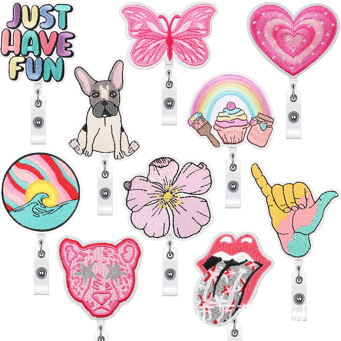 Notioner Butterfly Emboureded Drivable Badge Rells Holder With Eloy Alligator Clip Sweet Pink Love Heart Harts ID Card Dekorativa Badge Name Tag Holders