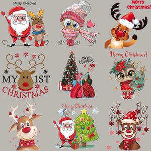 Noties Kerststickers Kerstoverdracht Stickers Grappige Xmas Tree Santa Iron On Patches Appliques voor jas Hoodies DIY Decoratie