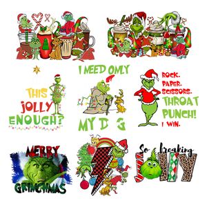 Notions Kerst opstrijkstickers Transfer Heat Transfers Design Sticker opstrijkbare vinylpatches Cartoon Kerst Grinch Applicaties voor kleding Hoed Kussen Rugzak