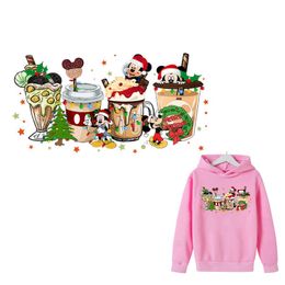 Bepalen Kerststickers IJzer op stickers Patches warmteoverdrachtsticker Xmas cartoon appliques voor kussenboeien Hoodies -jassen