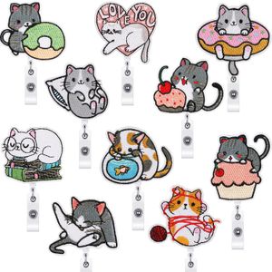 Noties schattige kattenbadge haspelhouder intrekbaar met id clip voor verpleegkundige naam tagkaart kawaii cartoon dieren verpleegkundige dokter werkkantoor alligator clips