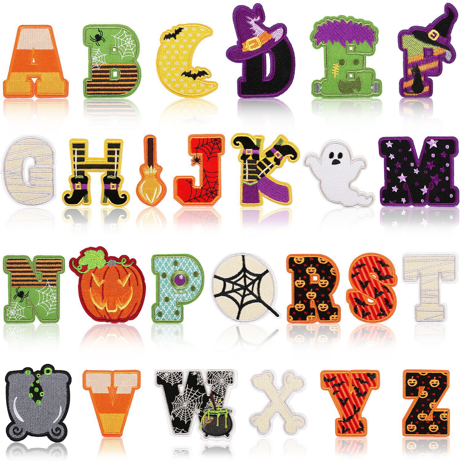 Notions Cute Halloween Iron on Patches Ghost Bat Spider Shape Letters Patch Cartoon Embroidered Applique DIY Craft Accessories for Kids Halloween Costume Clothing