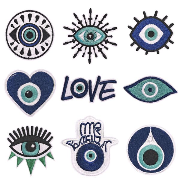 Notions Evil Eyes Iron on Patches Goth Punk Retro Brodé Patch Bleu Appliques pour Vêtements Veste Chapeaux Sacs DIY Artisanat Accessoires