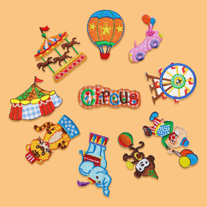 Notions Funny Circus Embroiderd Patches Cute Colorful Pattern Patch Iron on Clothing Hippie Appliques Badge for Backpack Jeans