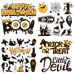Begrippen Halloween opstrijkpatronen Patches Horror Bat Ghost Skull Heat Transfer Sticker voor T-Shirt Hoodies Wasbare decoratie applique