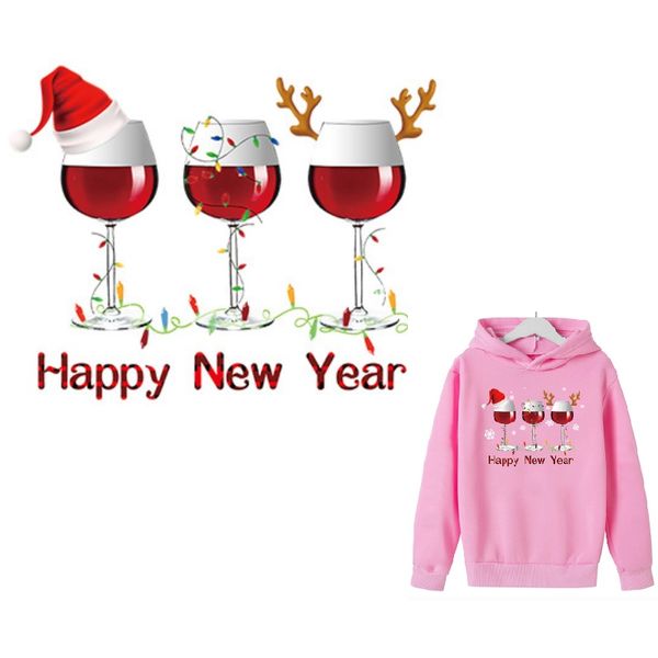 Notions Happy New Year Patch de transfert de chaleur en vinyle lavable pour enfants, t-shirt, housses d'oreiller