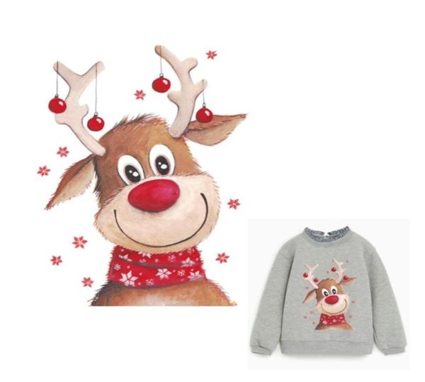 Notions Pegatinas de transferencia de calor para niños Navidad Ciervo Papá Noel Transferencias por plancha Camiseta Sudadera Bolsas Etiqueta térmica Ropa Pat5141703