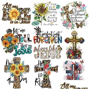 Begrippen Warmteoverdrachten Luipaard Jesus Cross Opstrijkpatronen Vinylpapier Stickers Wasbare persstickers voor T-shirts Tassen Kleding