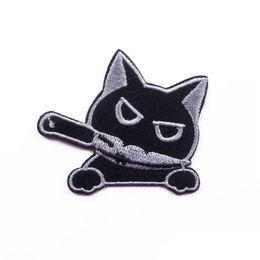 Notions Iron Ones Couteau à morsure de chat noir brodé d'animaux mignons, autocollants appliqués pour vêtements, sacs à dos, accessoires à créer soi-même, livraison directe