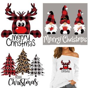 Begrippen Grote Feestdagen Opstrijkbare Patches Kerst Buffalo Plaid Thermische Stickers op T-shirt DIY Wasbare Patch Grappige Design Transfer Applique voor Kleding Rugzakken