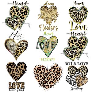 Begrippen Luipaard Hart Opstrijkpatronen voor kleding Letters Love Design Vrouwen DIY Warmteoverdracht Stickers voor kleding T-shirt Thermische transfers Applique Wasbaar