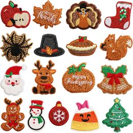 Notions Feliz Natal Patches de ferro em couro sintético Patches bordados com glitter DIY costurar apliques de reparo para roupas, jaquetas, suéter, mochila