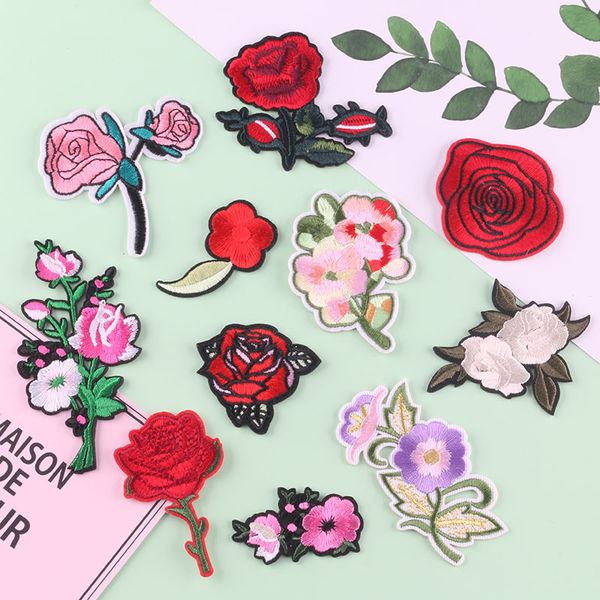 Notions – patchs roses rouges pour vestes et femmes, patchs brodés de fleurs décoratives pour vêtements
