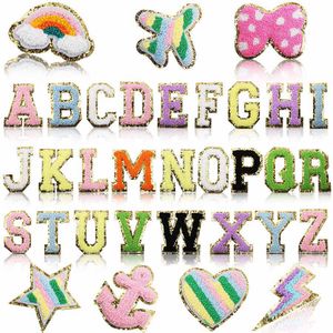 Notions Zelfklevende Letters Patches Boog Regenboog Handdoek Geborduurde Patch voor DIY Kleding Tassen Jas Schoenen Opstrijkaccessoires Applique 5.5cm