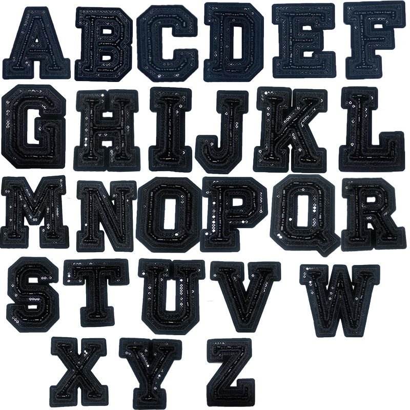 No￧￵es costuram em letras patches lantejas de alfabeto azul marinho bordadas com cord￣o de letra de remendo a-z decora apliques de reparo para blusas de jaqueta para baixo
