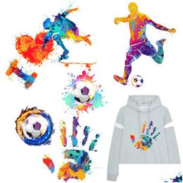 Notions Sticker Wasbaar Colorf Hand Opstrijkbare overdracht voor voetbal T-shirt Sport Heat Transfers Kleding Decor Drop Delivery