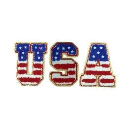 Notions USA Drapeau Patchs Fer sur Lettre Patch 5,5 Pouces Grande Taille Brodé Drapeau Américain US Badge Appliques pour Vêtements Sac À Dos Vestes Jeans