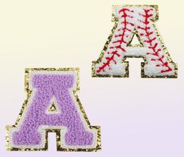 Nociones Patch de alfabeto de letra blanca Glitter Chenille Patches bordados para sombreros de ropa de bricolaje Iron en accesorios Apliques1455138