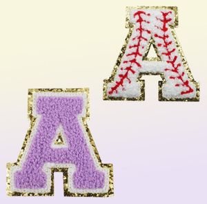 Bepaal Witte letter Alfabet Patch Glitter Chenille geborduurde plekken voor doe -het -zelf kledinghoeden Jacket IJzer op accessoires Applique6688790