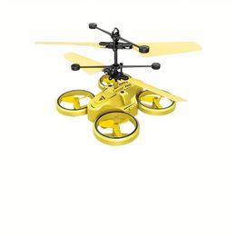 Novedoso avión de inducción de cuatro ejes/helicóptero emisor de luz de inducción flotante/dron con detección de gestos/regalo navideño/avión recargable