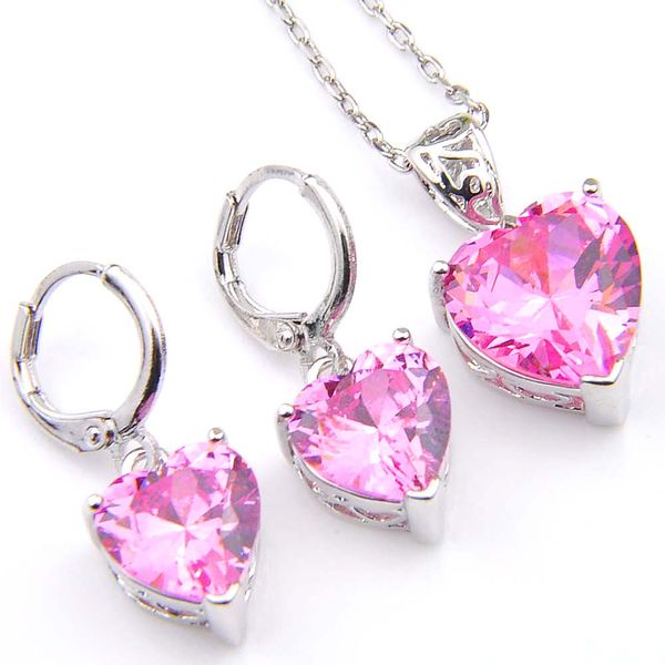 Roman Luckyshine 5 Ensembles De Mode Coeur Rose Kunzite Cristal Cubique Zircone 925 Pendentifs En Argent Colliers Boucles D'oreilles Cadeau Ensembles De Bijoux De Mariage