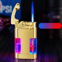 Briquet de recharge de gaz Butane en métal, torche coupe-vent à Jet, briquet à culbuteur avec lumières Flash colorées LED, accessoires pour fumer