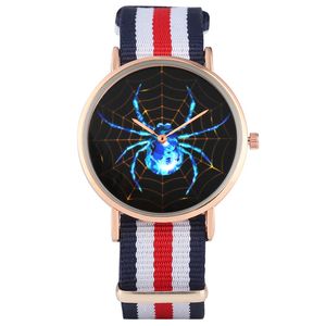 nieuwe nylon band met pin gesp horloge dames blauwe spinpatroon horloges damesmode rose gouden kast quartz horloge cadeau