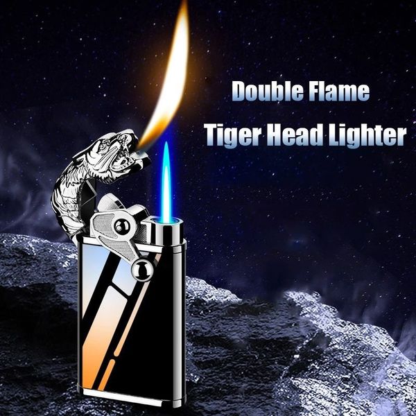 Roman Torche Bleu Flamme Jet Briquet Métal Crocodile Dauphin Briquet Coupe-Vent Double Feu Conversion Fumer Briquet Cadeau Gadgets