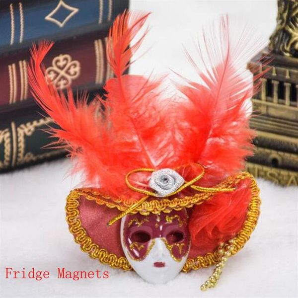 Novela Venetian Hat Mask Mask Nevera Magnet Venecia Venecia Souvenirs Decoración del hogar Rojo Blue rosa amarillo 12 piezas lot311o