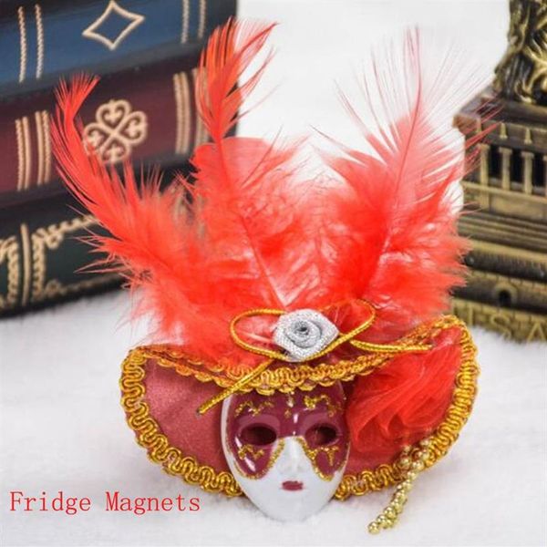 Novela Venetian Hat Mask Mask Nevera Magnet Venecia Venecia Souvenirs Decoración del hogar Rojo azul color rosa amarillo 12 piezas lot302w