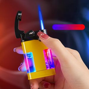 Novela a prueba de viento Cool Marquee antorcha encendedores Metal butano Gas recarga encendedor Jet con luces LED coloridas Flash accesorios para fumar regalo