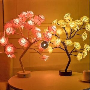 Nieuwigheid 24 LED Rose Flower Tree Lights USB Tafellamp Fairy Nachtlampje Home Party Kerst Bruiloft Slaapkamer Decoratie Cadeau