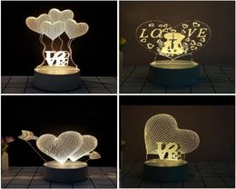 Nieuwheid 3d Night Light Bedide Decor Party Lights LED USB TAFEL Verlichtingslamp Luminaria Geschenken voor vriendin Valentine Day2038309