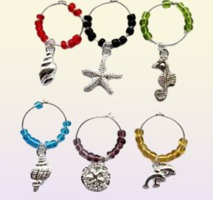 Nieuwheid 50 Sets Silver Plated Beads Wine Glass Charms Sea Charm Club Party Decoration Prom Gift3078346