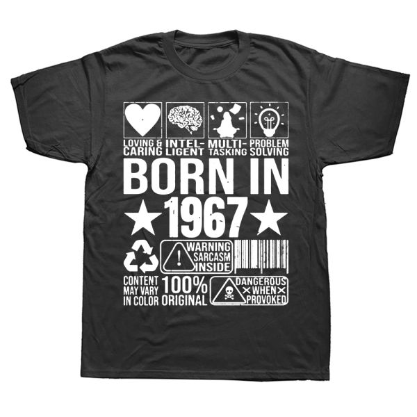 Novedad nacida en 1967 Etiqueta de advertencia Código de barras T COMISO GRÁFICO STREETWAR Regalos de cumpleaños de manga corta Camiseta de verano ropa para hombres