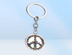 Nouveauté combinaison de papillon signe de paix Keychain bricolage hippie de paix bus signe verre cabochon pendentif charme clés Ring2406939