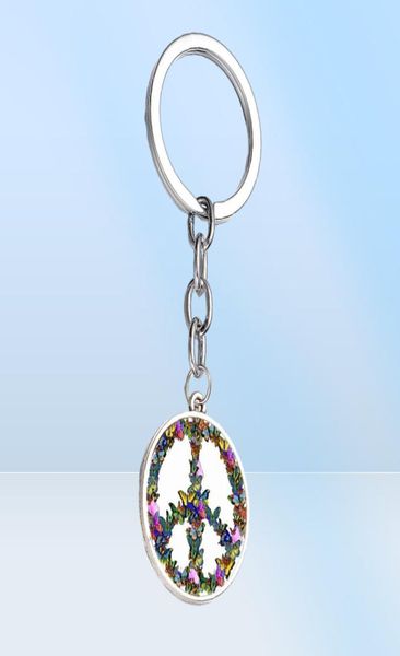 Nouveauté combinaison de papillon signe de paix Keychain DIY HIPPIE PACIE BUS SIGNER VERRE CA