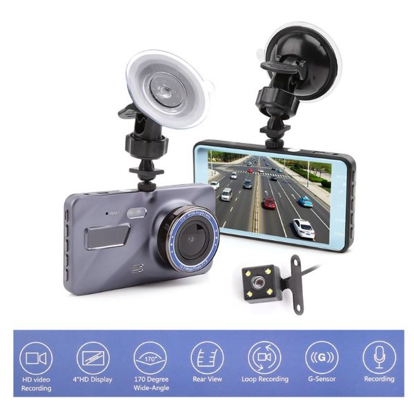 Novedad coche DVR grabadora vehículo digital dashcam 2Ch cámara de video para automóvil lente dual 4 