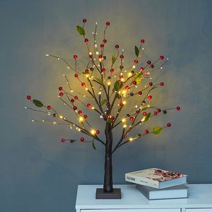 Nouveauté décorations de noël artificielle doré/rouge arbre fruitier lampe lumineuse LED plante en pot pour la maison salon ornement