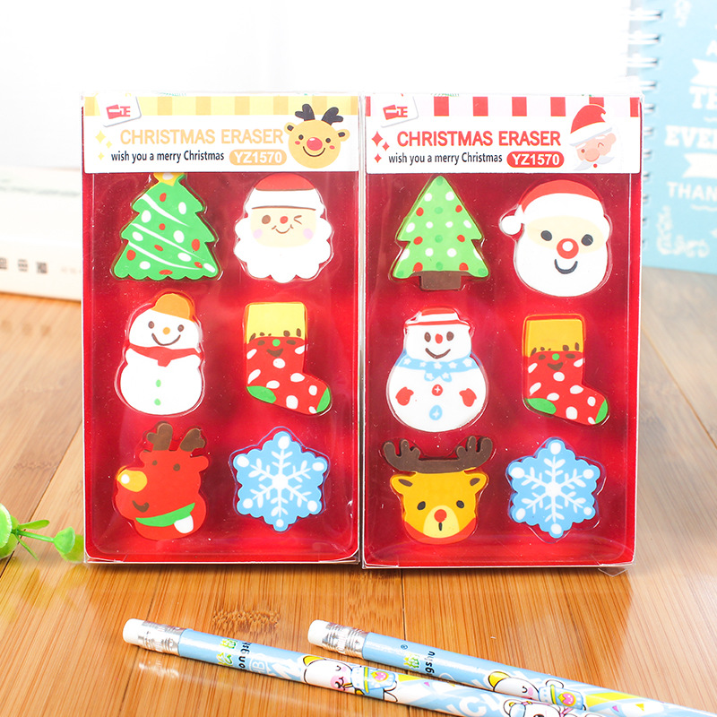 Novelty Christmas Pencil Erasers Holiday Erasers Christmas Party Favors Stocking Stuffers Kids Crafts School Prizes Gift Box Pack WJ045