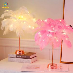Nieuwigheid Feather Night Light DIY Koper Fairy String Tafel Verlichting Lamp Batterij USB met Afstandsbediening voor Home Woonkamer Slaapkamer Party Decor