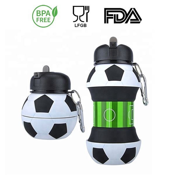 Bouteille d'eau de sport de football de nouveauté avec paille écologique en plastique étanche pliable potable portable boisson 550 ml 201106